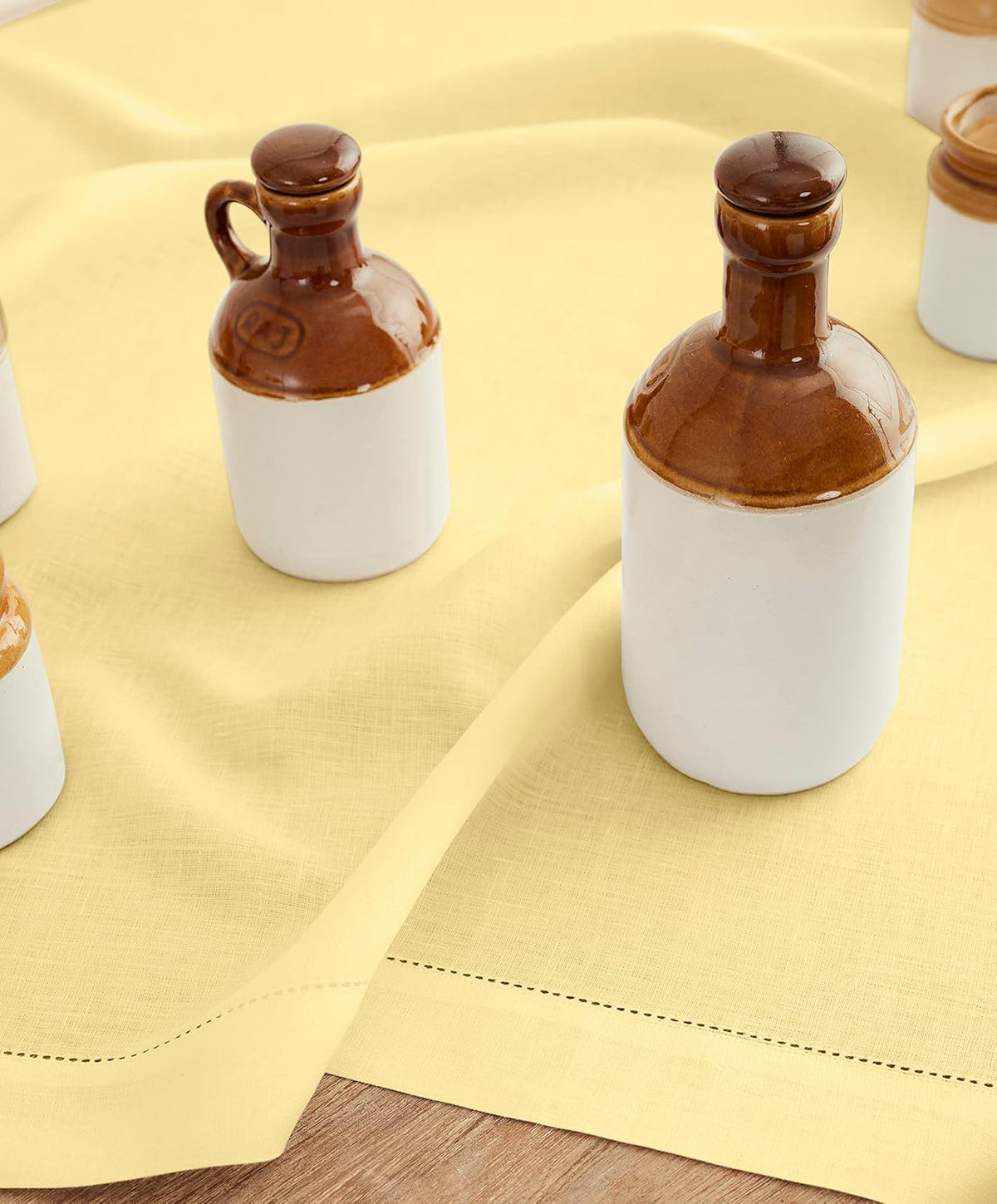 Solino Home Square Linen Tablecloth 52 x 52 Inch - 100% Pure Linen Yellow Table Throw - Classic