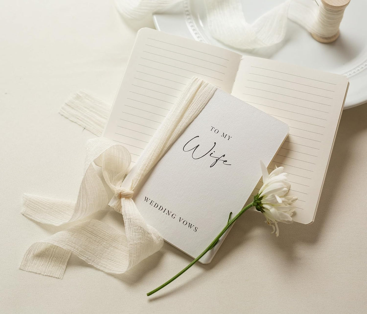 Modern Album Designs White Vow Books with Ribbons (Set of 2) - 5.625 x 4 Minimalist Pocket Sized