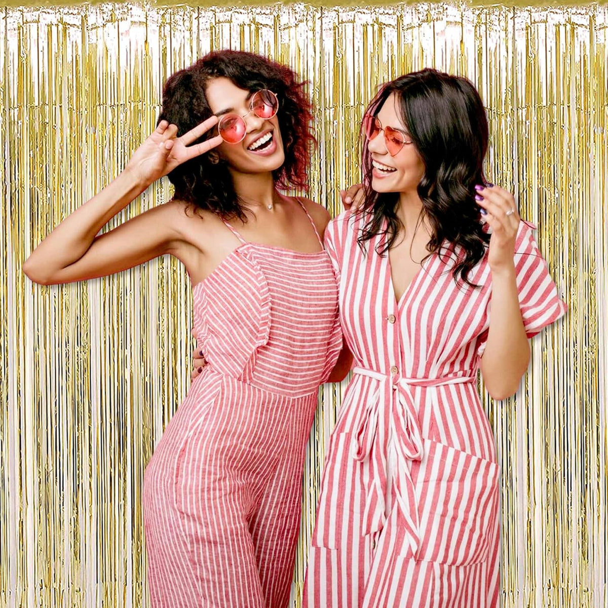 3 Pack Light Gold Foil Fringe Curtains Backdrop, 3.28 x 9.8 Ft Metallic Streamers Tinsel Curtains