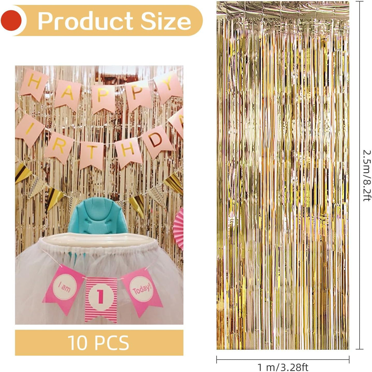 10 Pack Champagne Gold Backdrop Curtain 3.2ft x 8.2ft Metallic Tinsel Foil Fringe Curtains Photo