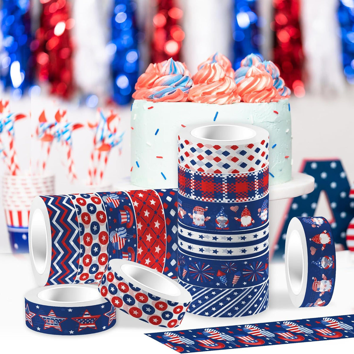 Washi Tape 12 Rolls Washi Tape Set Patriotic Packing Tape American Flag Washi Masking Tape