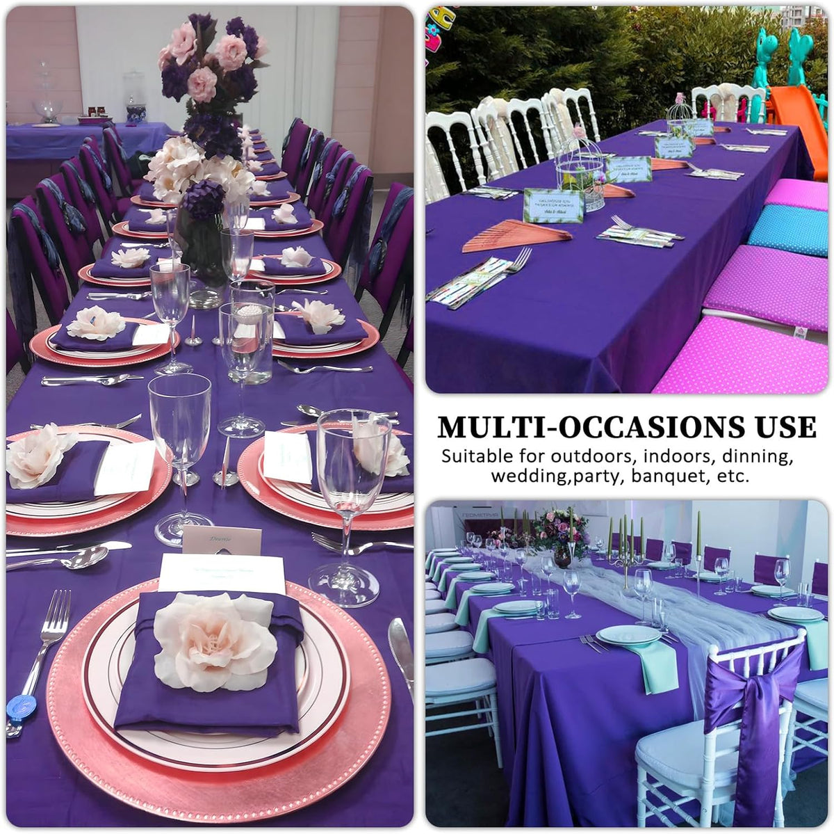 8 Pack Purple Tablecloth 60 x 102 Inch Rectangular Tablecloths for 6 Foot Rectangle Tables, Wrinkle