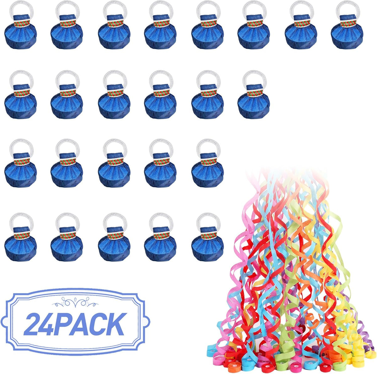 No Mess Streamers Poppers,24Pack Colorful No Mess Confetti Party Poppers for