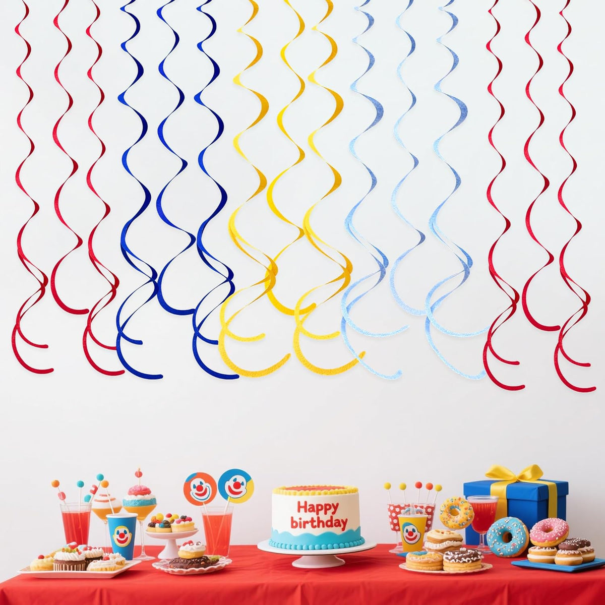 36 Pcs Red Blue Yellow Hanging Swirl Decorations Colorful Felt Swirl Streamer Spiral Ceiling