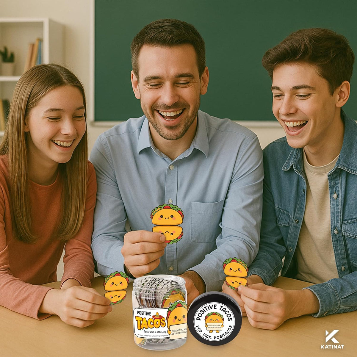 Positive Taco Jar – 60 Funny Emotional Support Taco, Back to School Gift for Students, Teachers