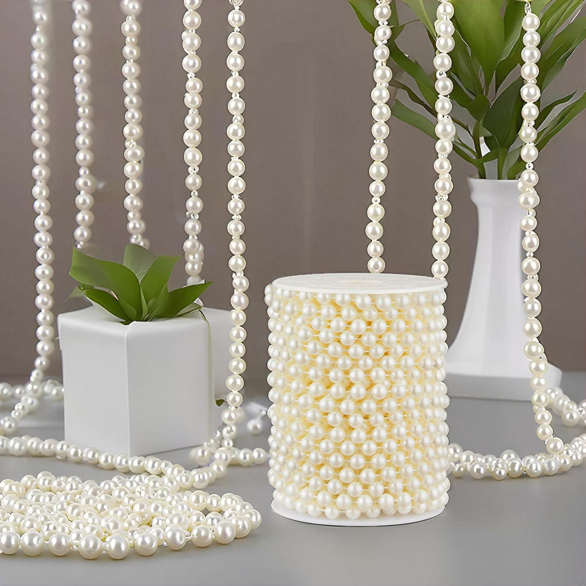48 Feet Faux Pearl Beads Garland 8mm Craft String Pearls for Wedding Centerpiece Christmas Tree and
