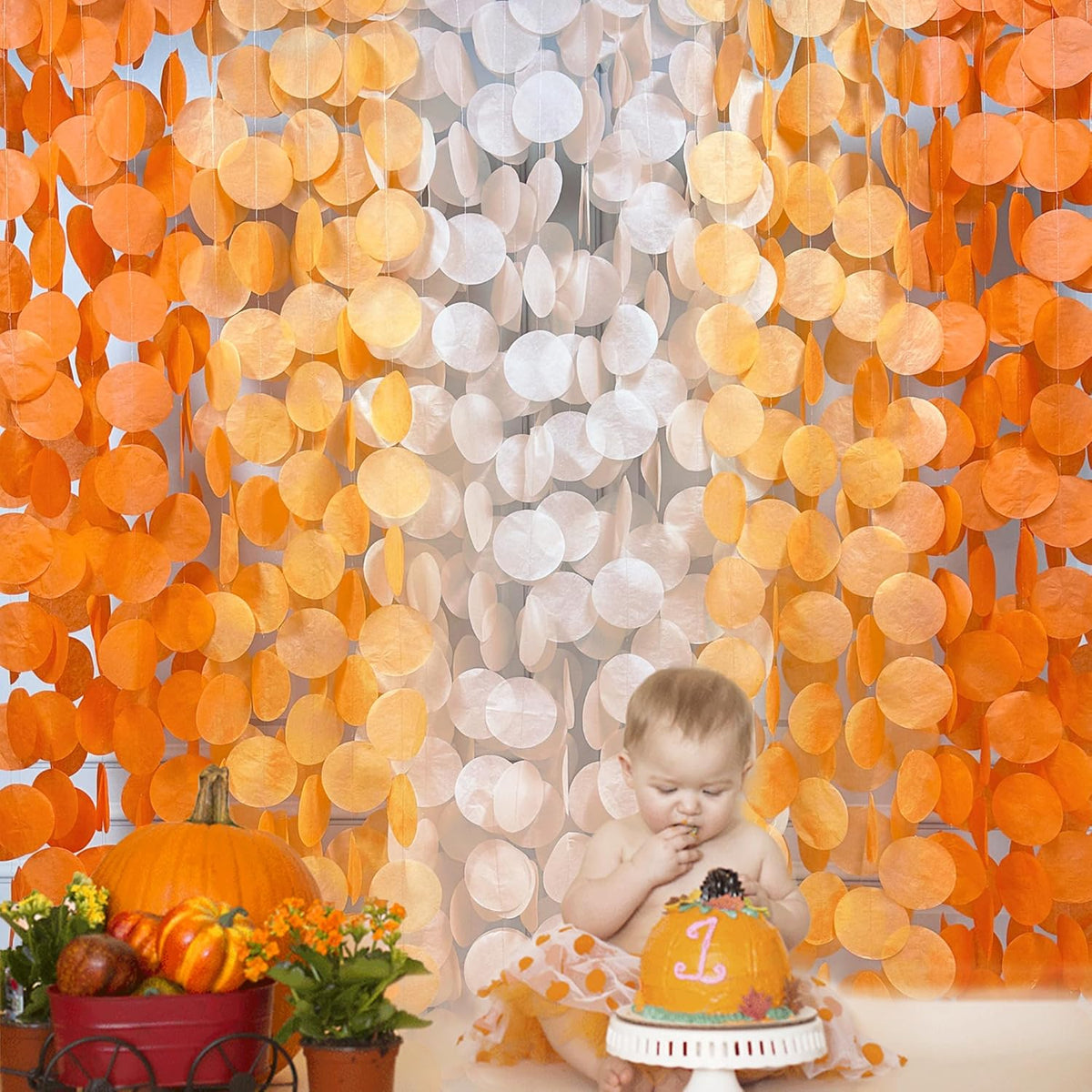 192 Ft Orange Party Decorations Ombre Orange Big Circle Dots Backdrop Streamer Tissue Paper Polka