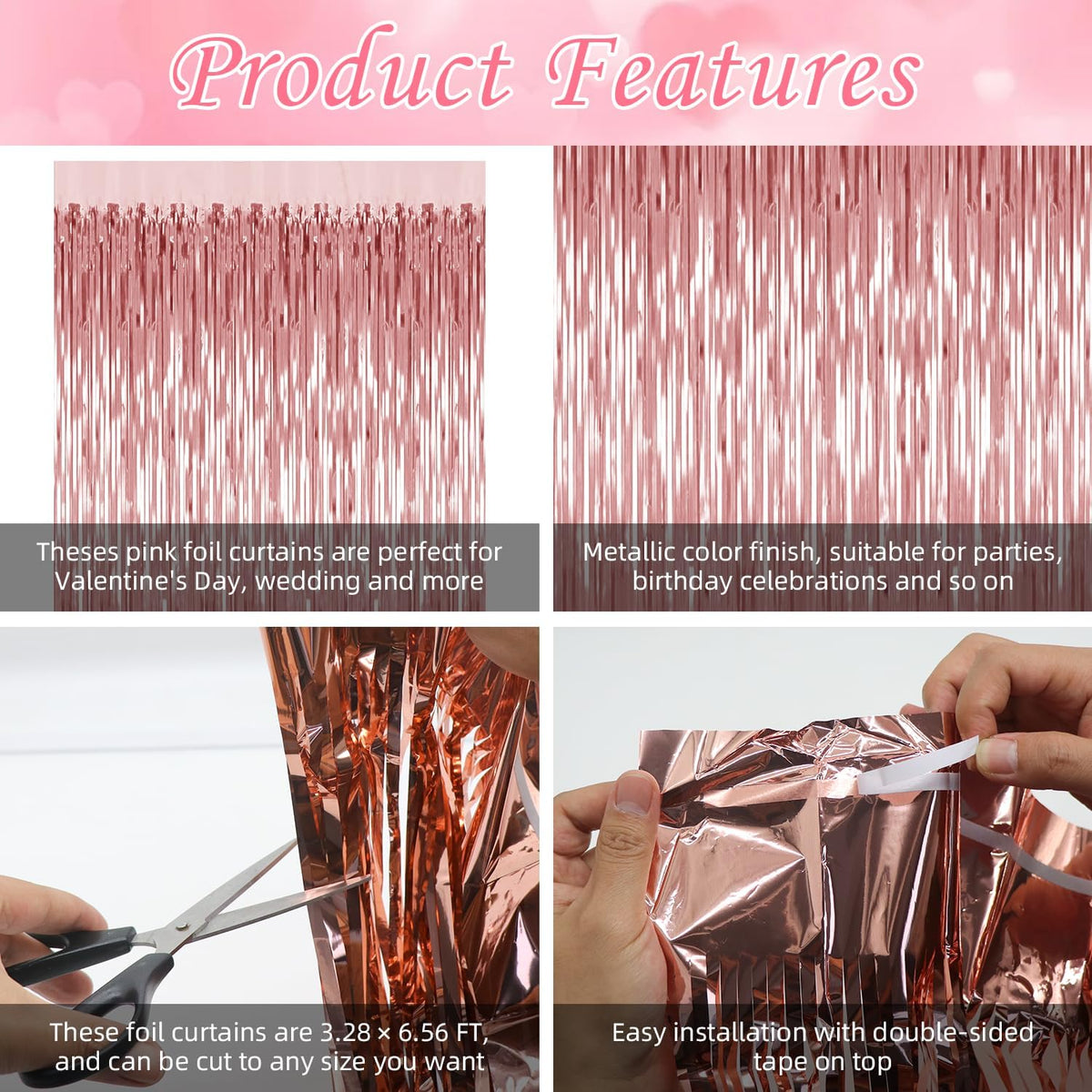 5 Pack Rose Gold Backdrop Birthday Decorations Foil Curtain Backdrop Bachelorette Party Decorations