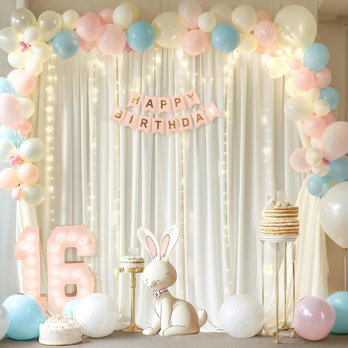 Ivory Backdrop Curtains with Lights for Baby Shower,10x10FT Wrinkle Free Ivory Drapes Photo