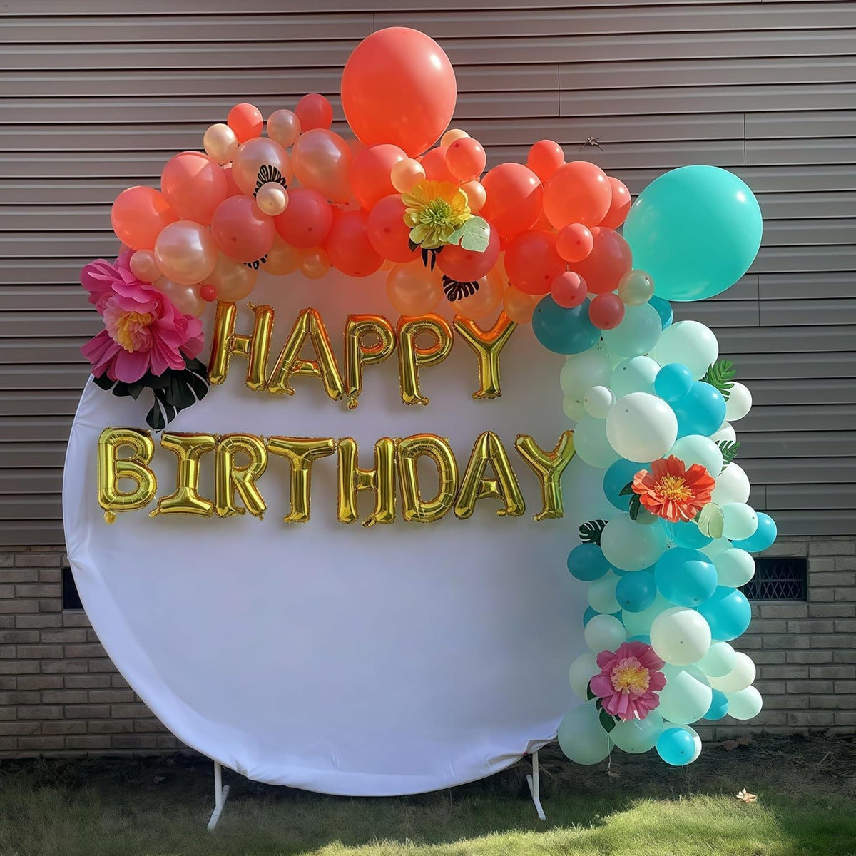 Hawaiian Balloons Set, Pack of 60 12 Inch Orange Teal Blue Light Green Chrome Rose Gold Confetti