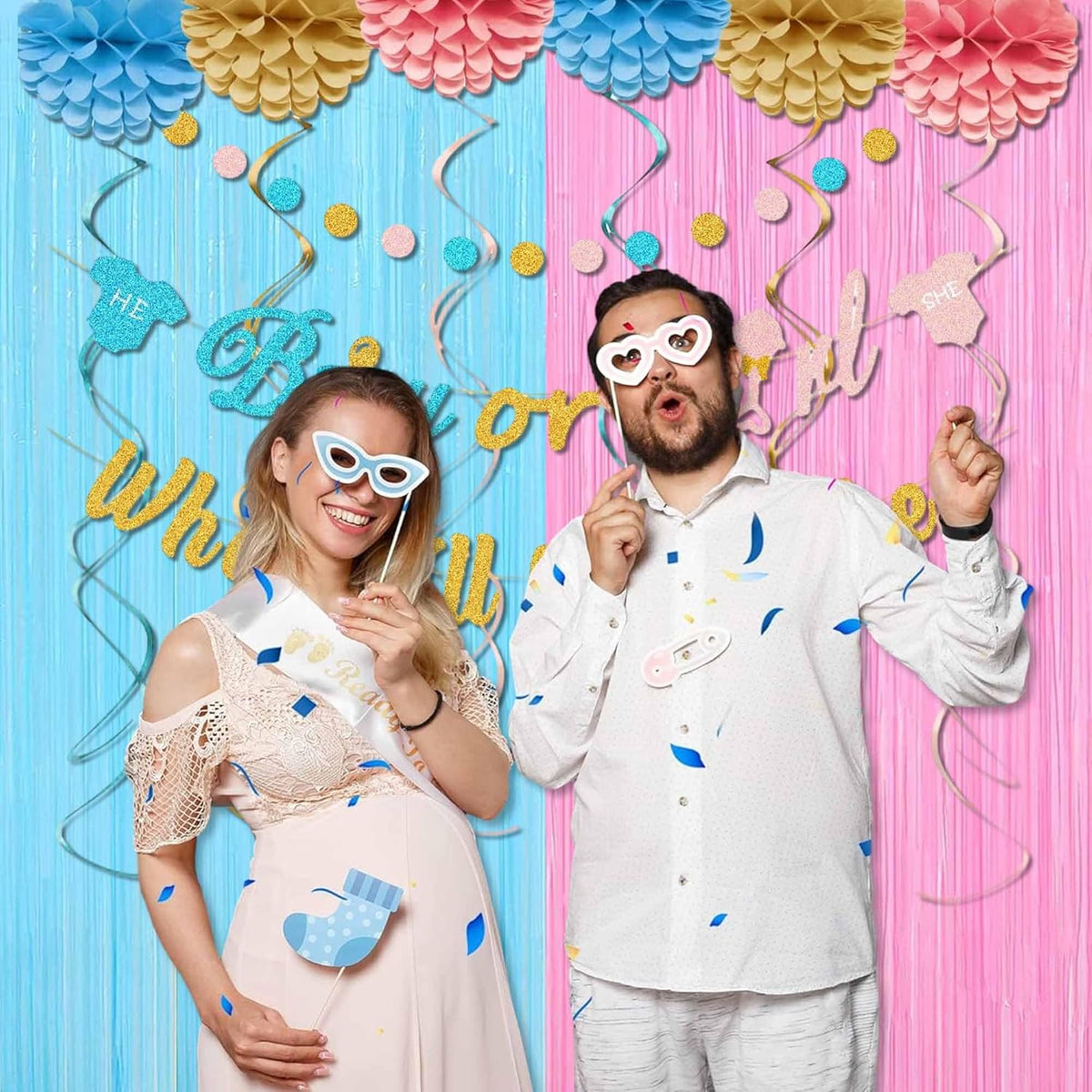 6 Pack Macaron Pink Blue Foil Fringe Curtains Backdrop, 3.28 x 8.2 Ft Metallic Streamers Tinsel