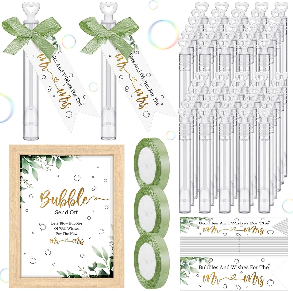 405 Pcs Wedding Bubbles Wands Set Include Heart Bubble Wands Bubbles Send Off Cards Gift Tags Wood