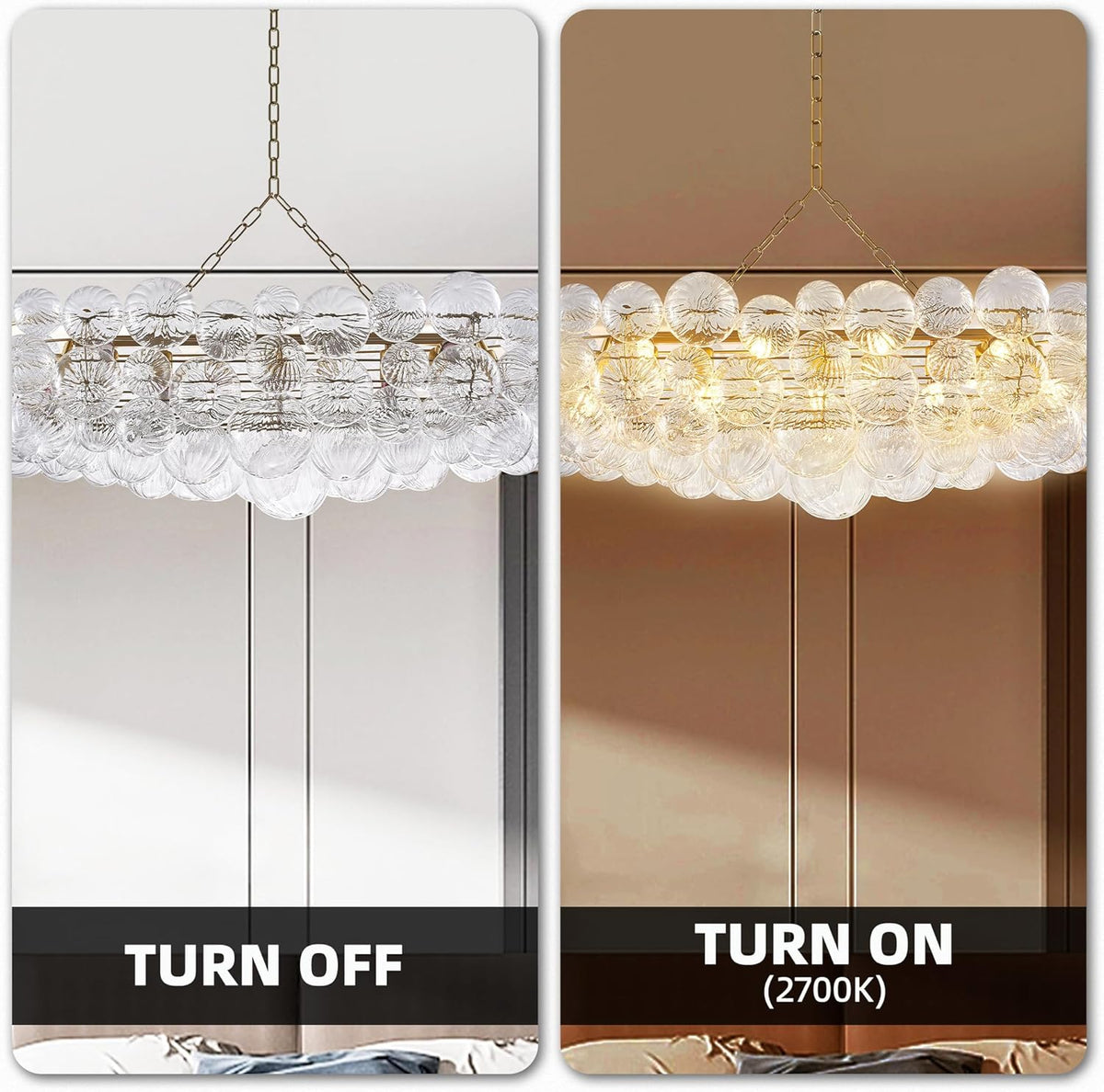 Nordic Bubble Ball Swirled Glass Chandelier, 36" Long Rectangular Chandeliers Island Light Fixture