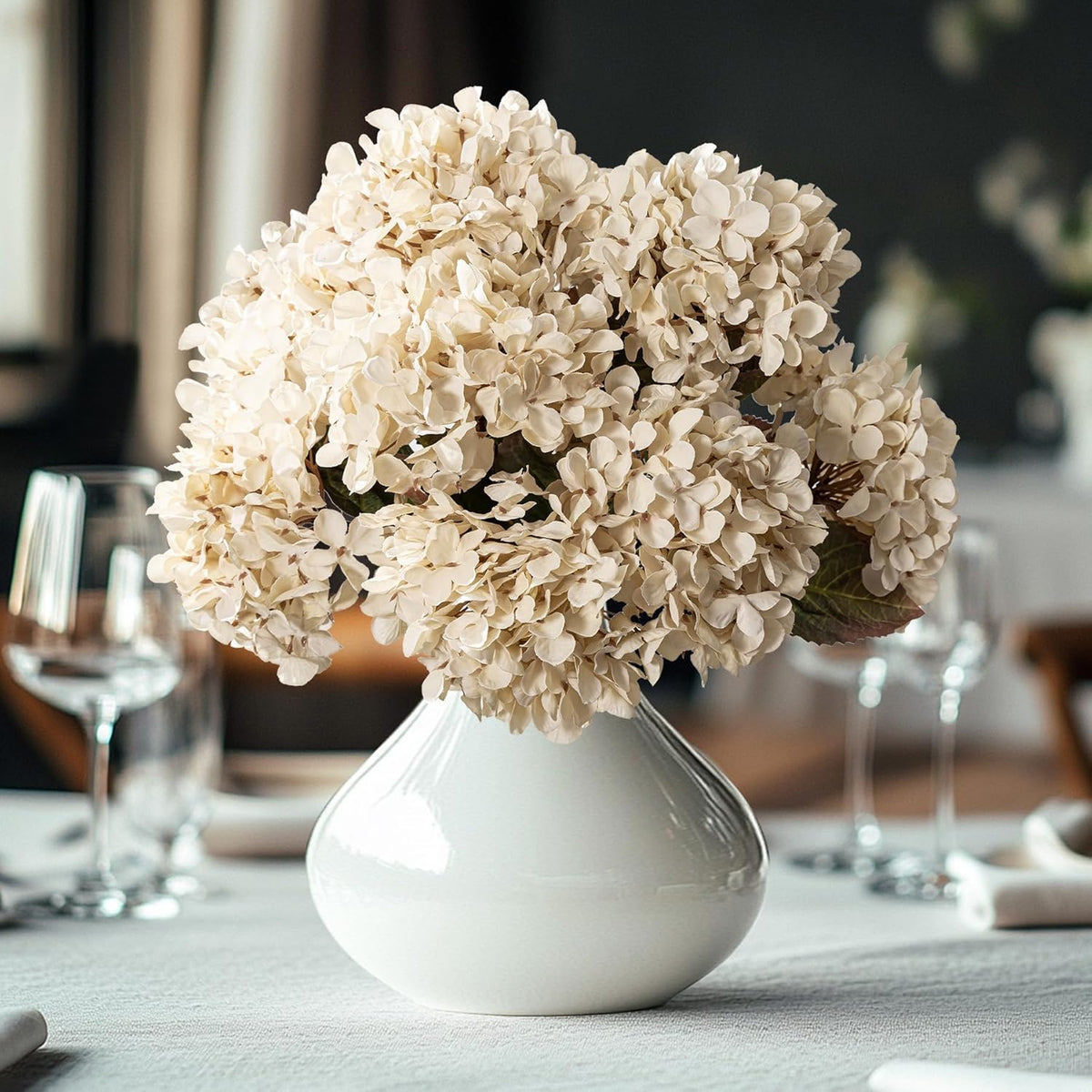 Artificial Flower Fake Silk Hydrangea Heads Bouquet with Stems Bulk for Fall Decoration Table
