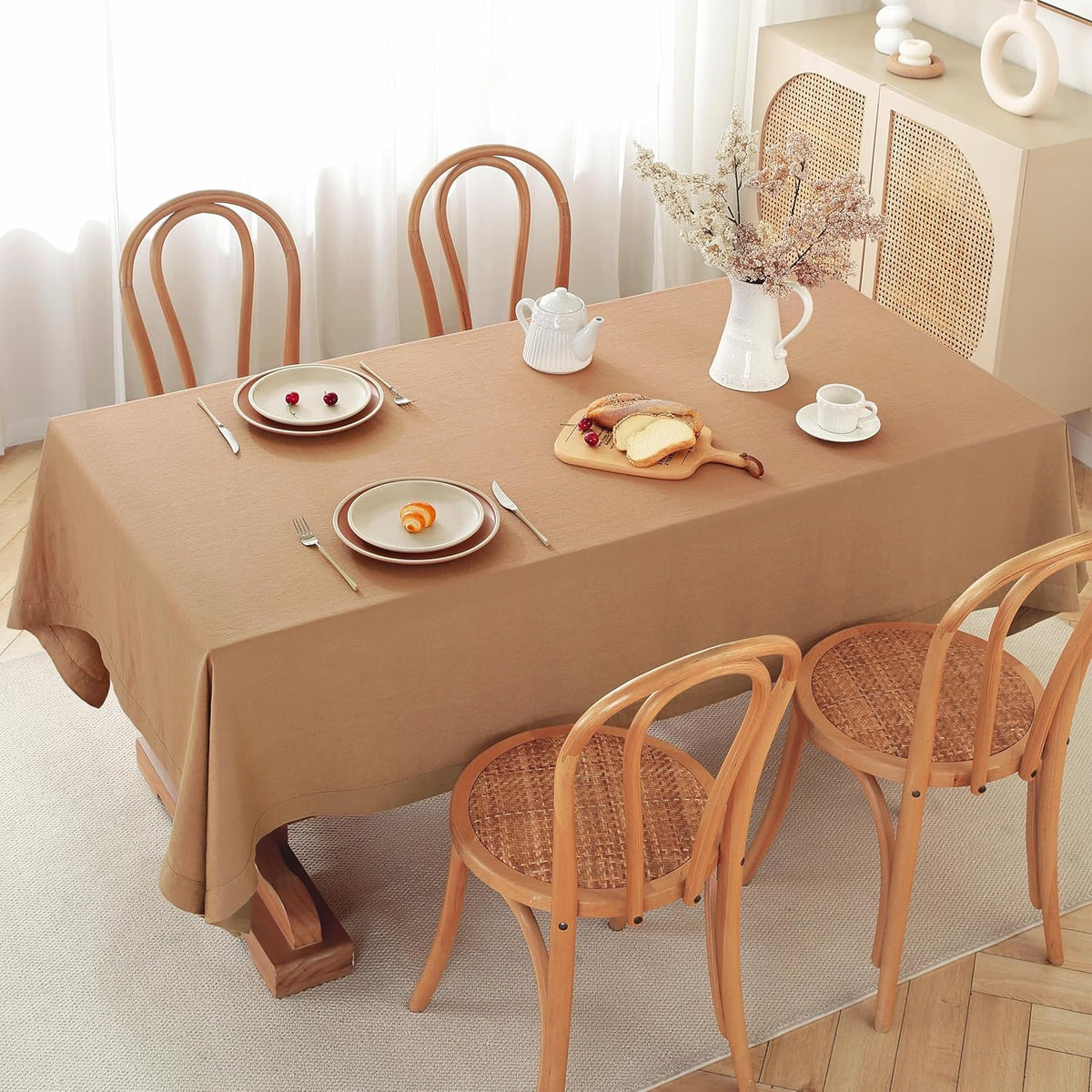 100% Pure French Linen Tablecloths 55x55inch Durable Stonewashed Square Table Clothes for Dining