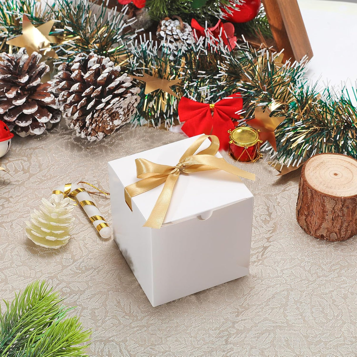 DOYIDE Small Gift Boxes, 60 Pcs 4x4x4 Inch White Elegant Paper Box with Ribbons, Party Favor Boxes