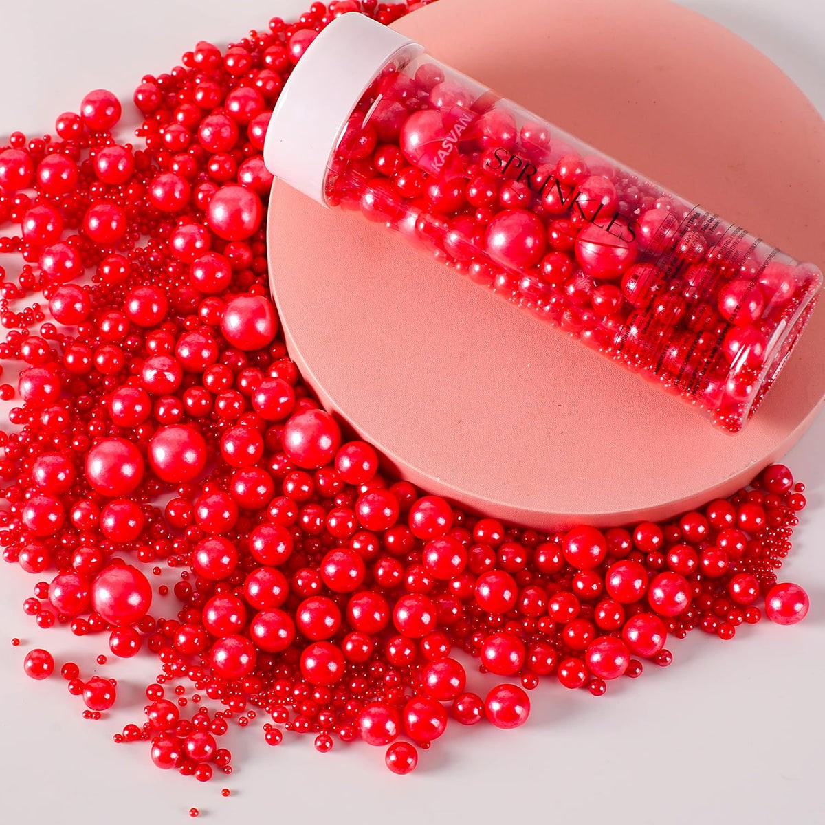 Kasvan Red Pearl Sugar Sprinkles - Edible Candy Pearls 130g/4.58 Oz, Mix Size, Baking Cake