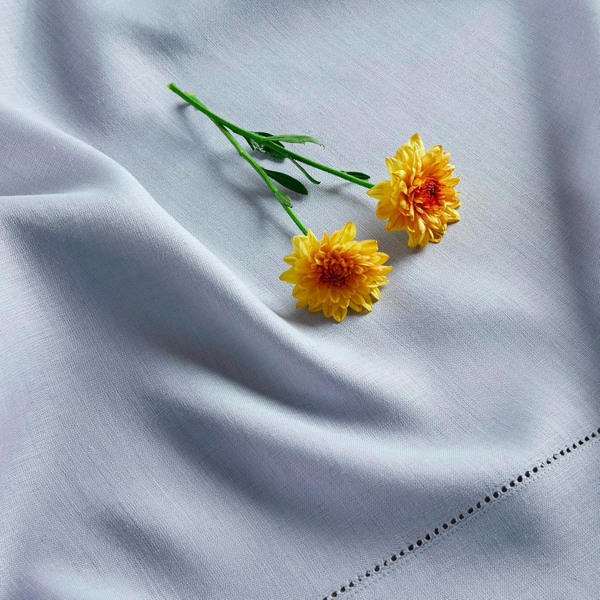 Solino Home Dusty Blue Linen Tablecloth 60 x 108 Inch - 100% Pure Linen Hemstitch Table Cloth for