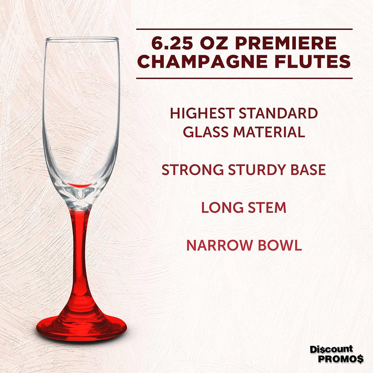 DISCOUNT PROMOS Premiere Champagne Flutes 6.25 oz. Set of 10, Bulk Pack - Elegant Drinkware for