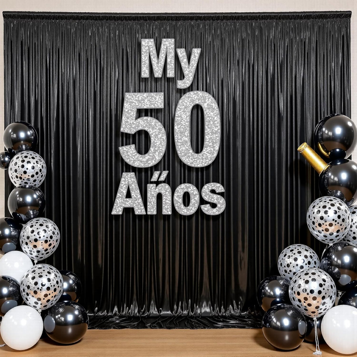 10ft x 10ft Black Glitter Sequin Backdrop Curtain for Parties, Wrinkle Free Sparking Backdrop