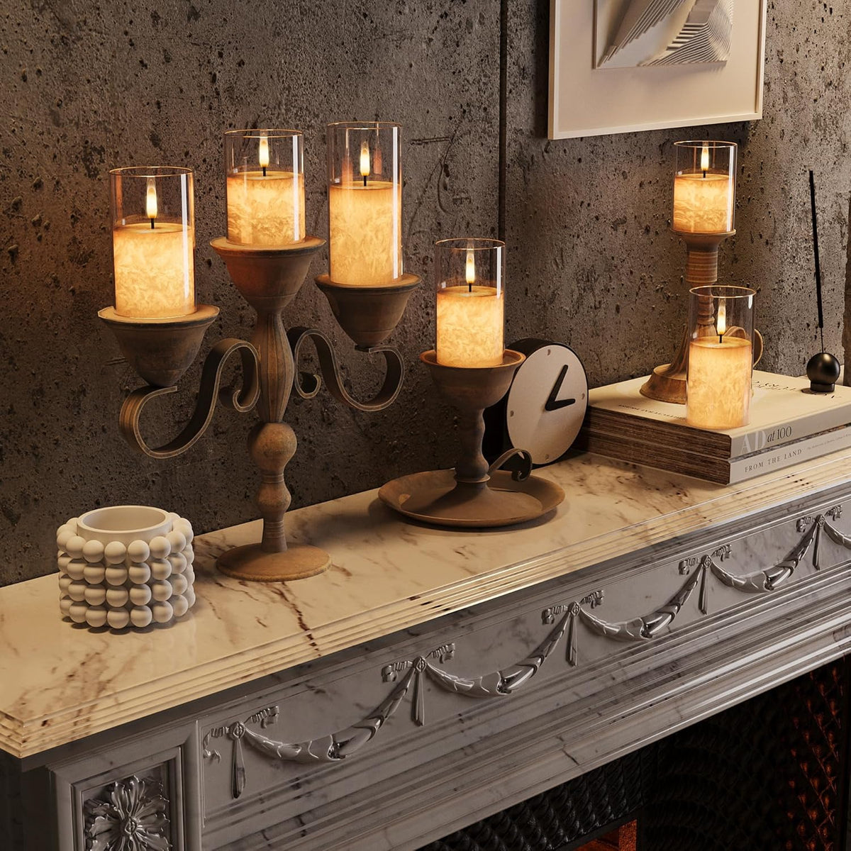 Ice Crystal Real Wax Glass Flameless Candles with Remote & Timer, Battery Operated Candles with