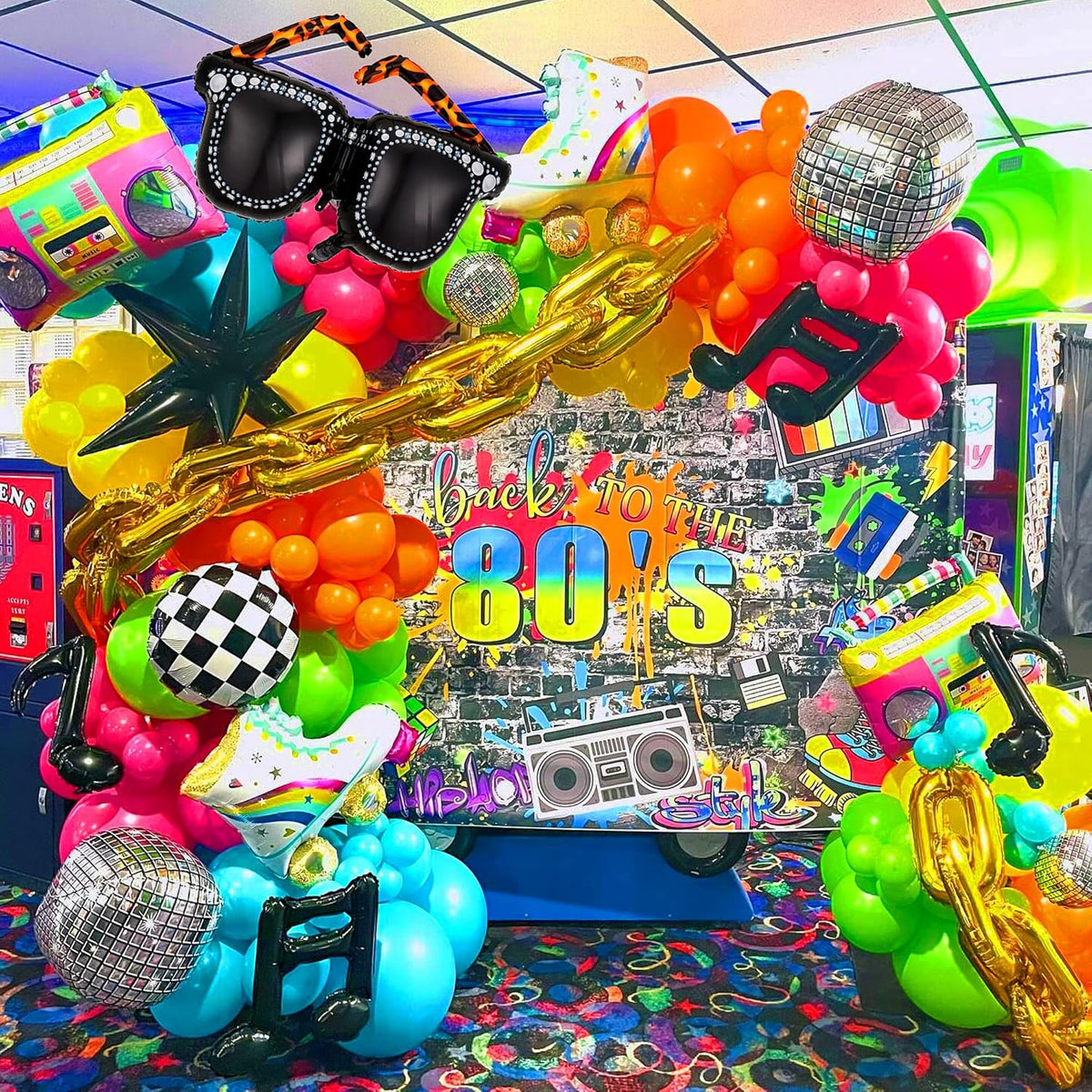 90s 80s Disco Theme Party Decorations, 171Pcs Balloon Arch Kit with Retro Disco Ball Radio Glasses