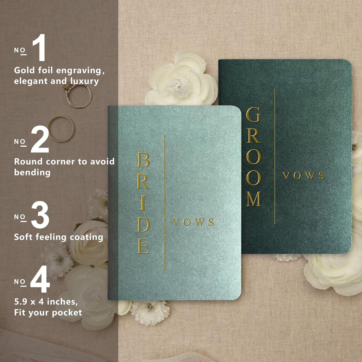 Vow Books His and Hers Wedding Vow Books Bride and Groom with Soft Touch Gold Foil Engraving