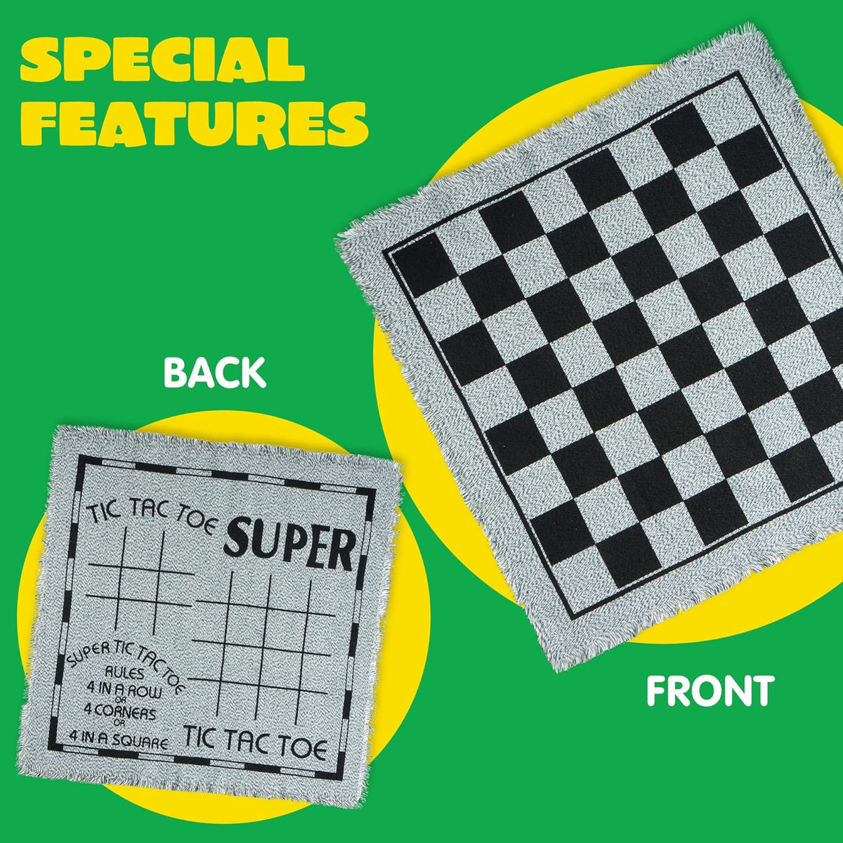 3-in-1 Vintage Giant Checkers, Tic, Tac, Toe, with Reversible Mat, 24 Chips, Family Board Game