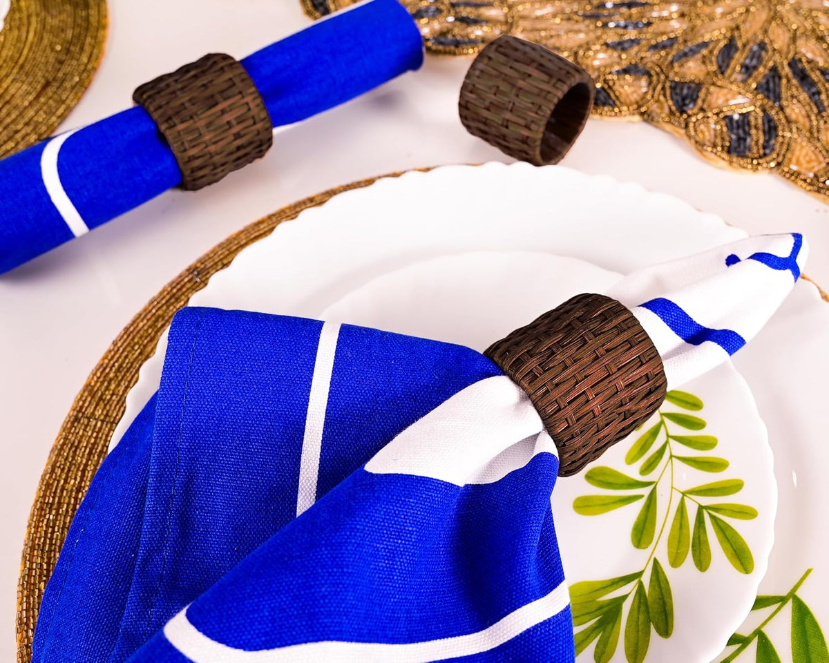 Woven Napkin Rings Set of 12, Handmade Cane Fall Napkin Rings Holders, Natural Napkin Buckles