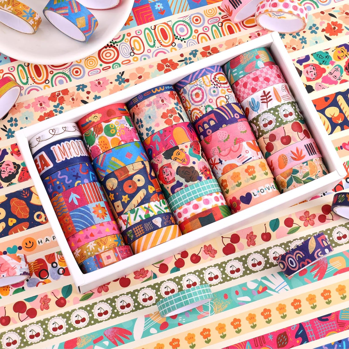 emmoolife 35 Rolls Washi Tape Set, Colorful Cute Floral Writable Decorative Tapes for Scrapbooking