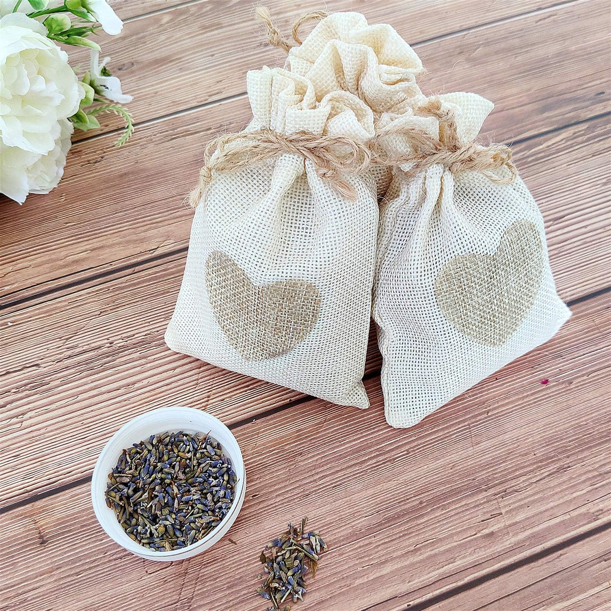 SumDirect Heart Burlap Bags with Drawstring - 36Pcs 4x6 Inch Beige Small Linen Gift Pouch for