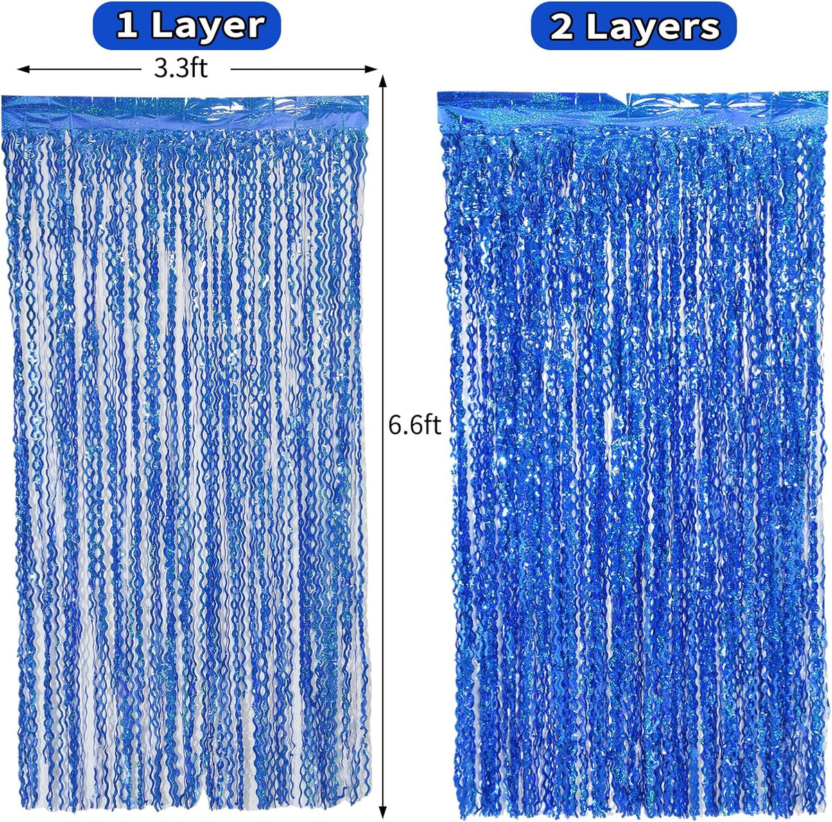 4 Pack 3.3 ft x 6.6 Wavy Sparkle Dark Blue Foil Fringe Backdrop Curtain - Navy Blue Streamer