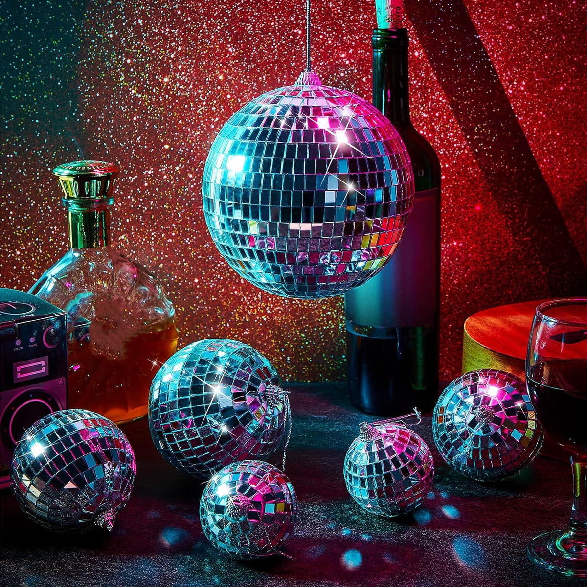 WILLBOND 12 Pack Disco Ball Mirror Ball with Hanging Ring for Fun Retro Disco Party Decorations