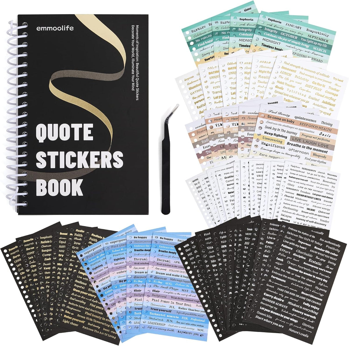 2500+ Pcs Word Stickers for Journaling, 50 Sheets Quote Sticker Gold Foil Art Scrapbook Supplies
