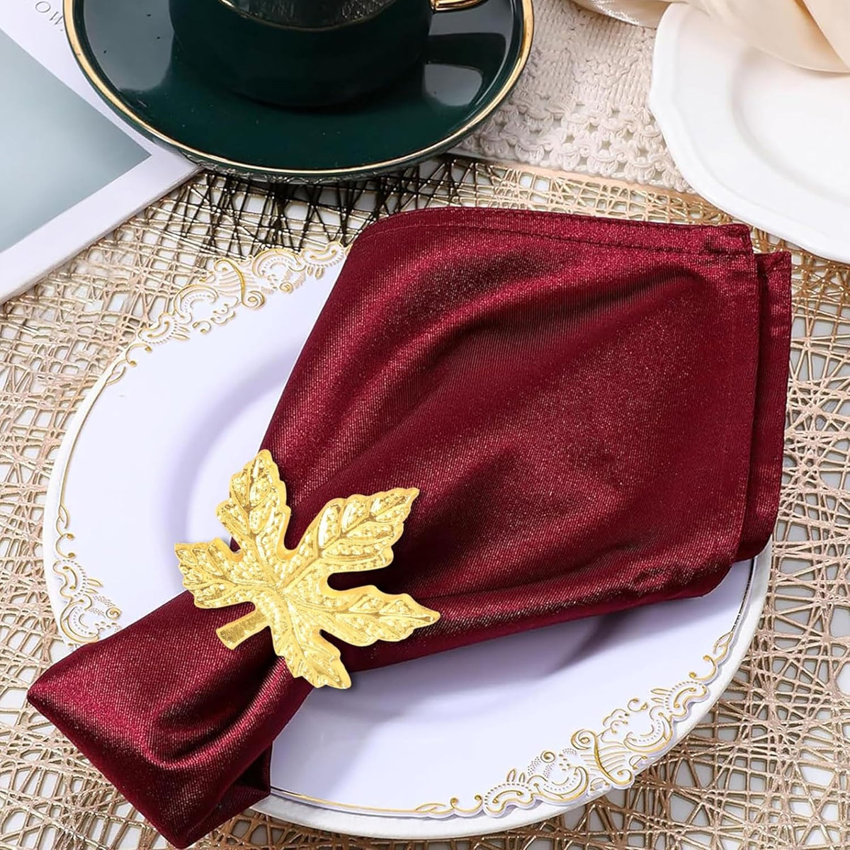 Elegant Handcrafted Leaf Napkin Rings - Set of 12 Premium Aluminum Holders for Dinner Parties