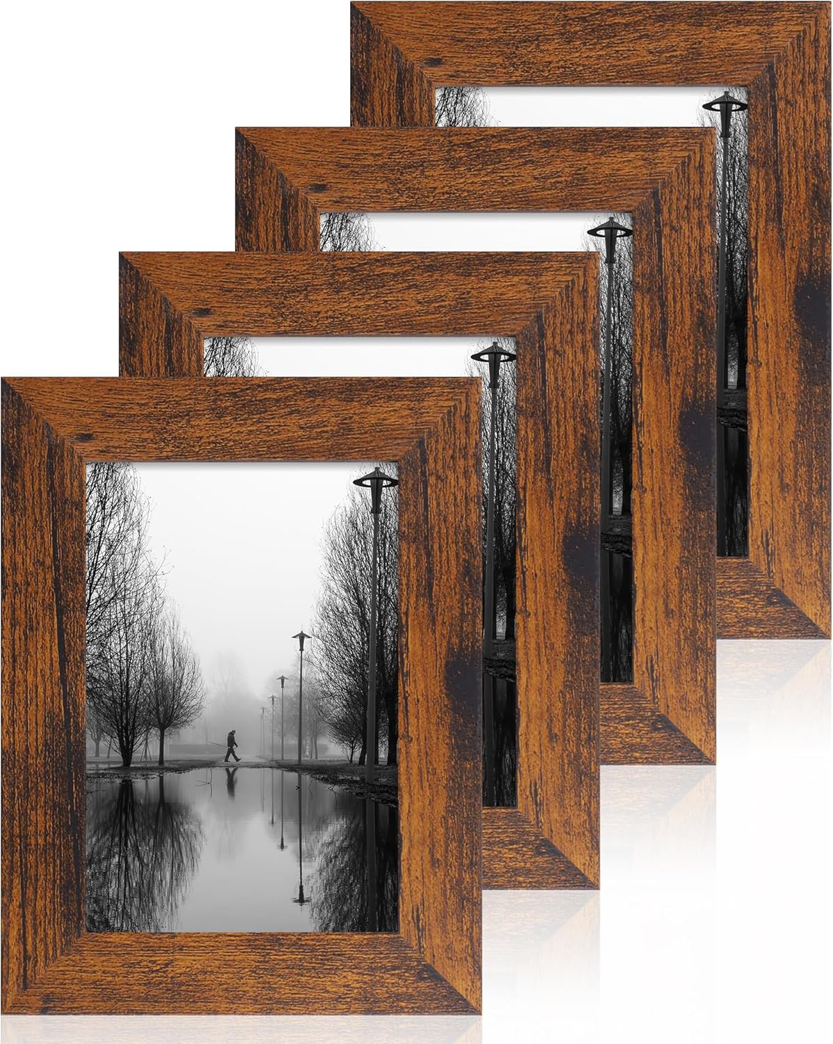 4x6 Picture Frame Set of 4, High Definition Glass 4 x 6 Frame, Wood Rustic Photo Frames for