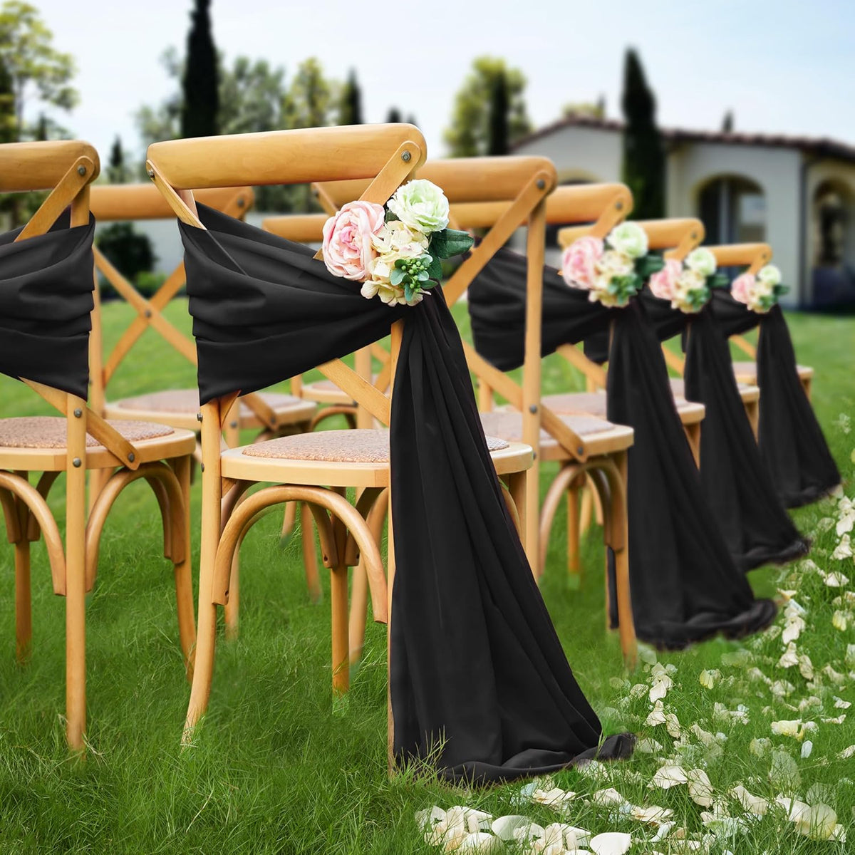 VACVELT Wedding Arch Draping Fabric - Black Chiffon, 1 Panel Sheer Drapes, 30 Inch x 20ft Chiffon