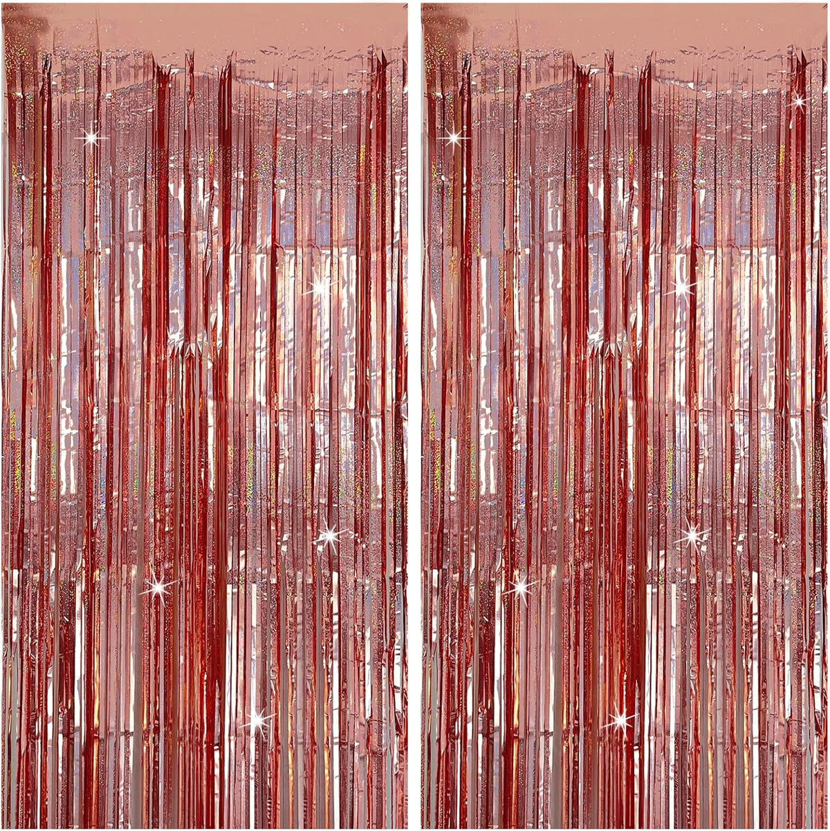 Tinsel Curtain Party Backdrop Rose Gold Birthday Decorations 2 Packs Glitter Foil Fringe Curtain