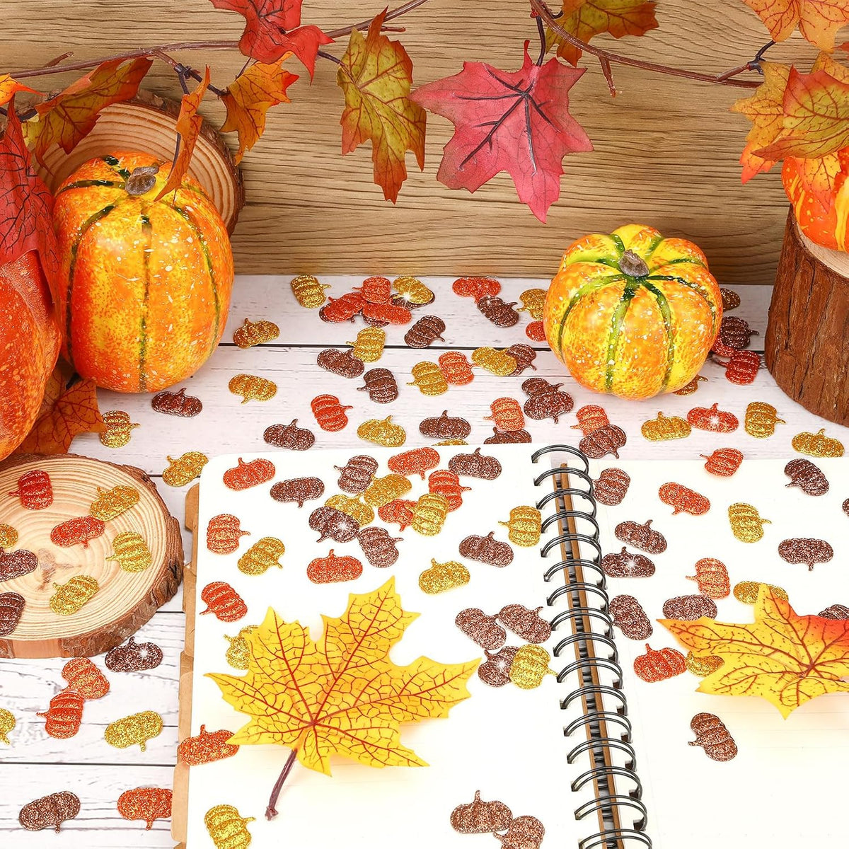 MARFOREVER Fall Felt Pumpkin Glitter Confetti, 500Pcs Thanksgiving Pumpkins Confetti Decorations