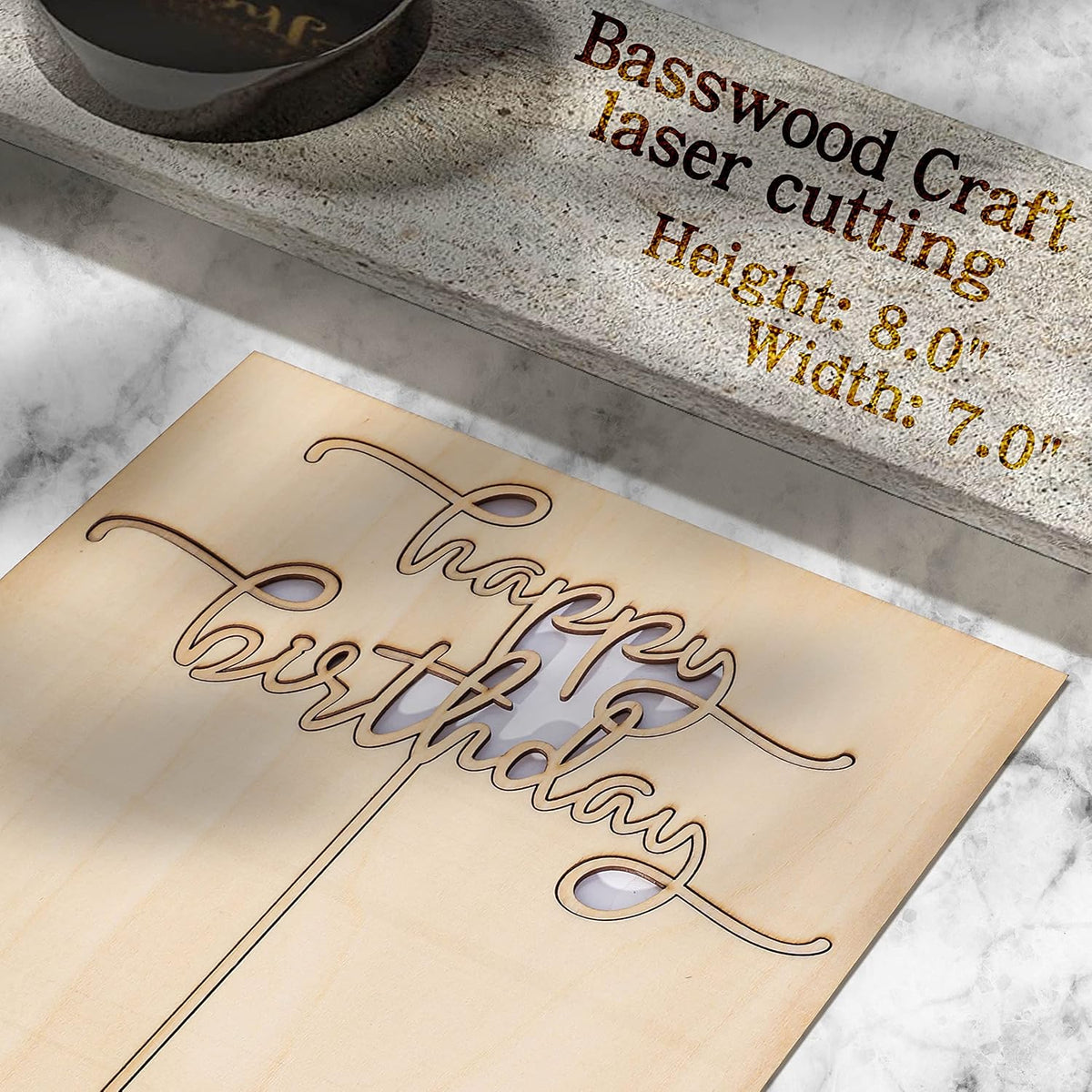 Happy Birthday Cake Topper - High-end Basswood Craft Durable Multifunctional Cake Topper, Wooden