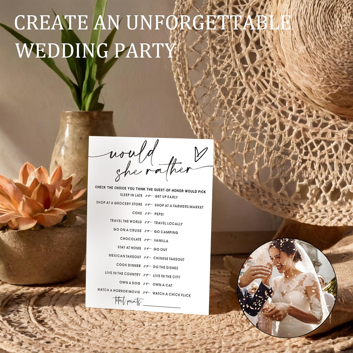 Fun Bridal Shower Games Set 25 Wedding Games Cards, Would She Rather Bridal Shower Game for 25