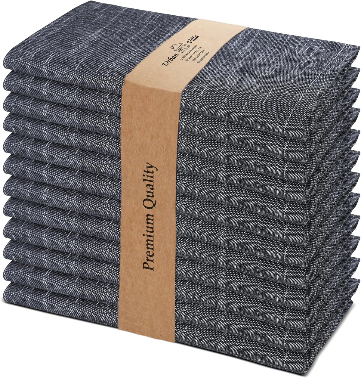 Urban Villa Dinner Napkins Black White Chambray Cloth Napkins (Set of 12) Oversized 20x20