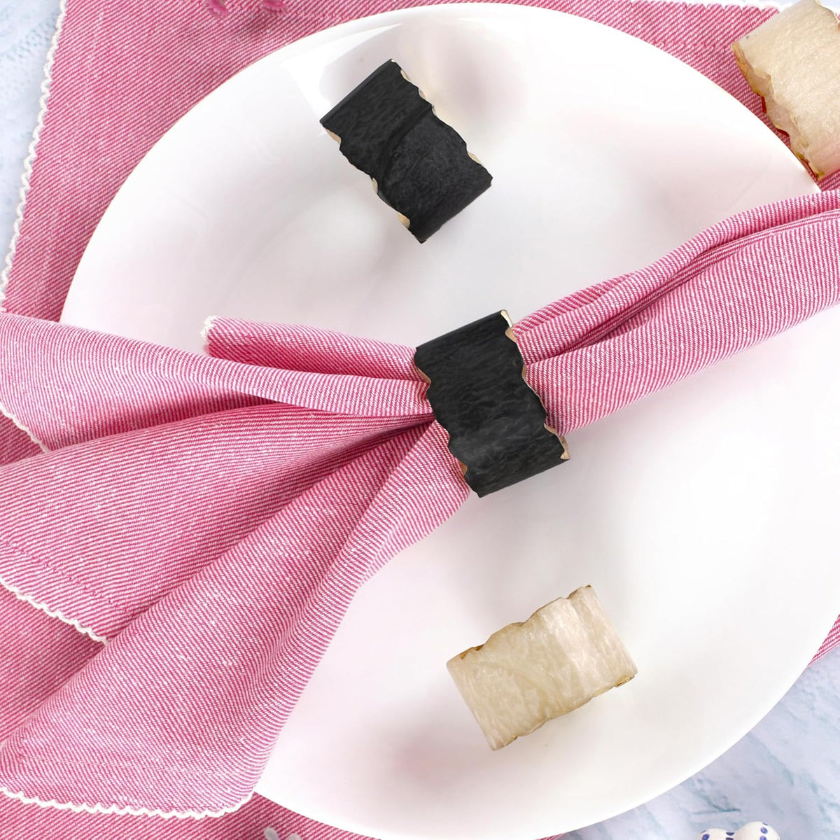 12 Pcs Rustic Epoxy Resin Napkin Rings - Napkin Holders for Parties, Dining, Family Gatherings