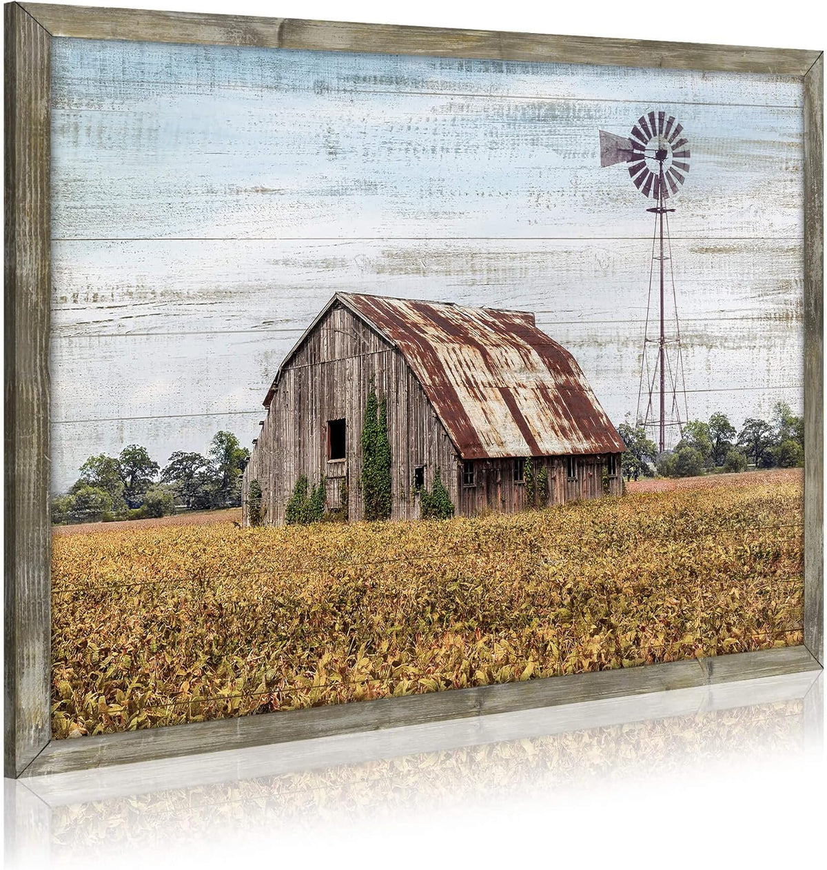 Rustic Life Wooden Wall Art: Rural House in the middle of Straw Artwork Wooden Painting with Framed
