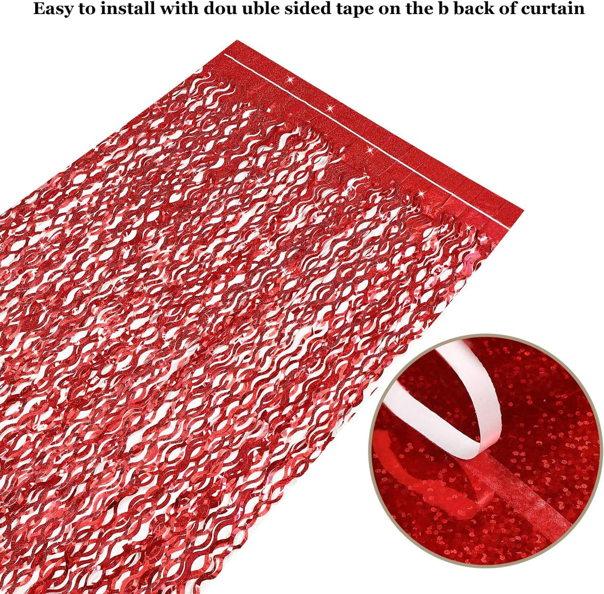 3 Pack Red Backdrop Curtain - CYLMFC 3.3 ft x 6.6 ft Foil Backdrop Curtain Streamers Birthday