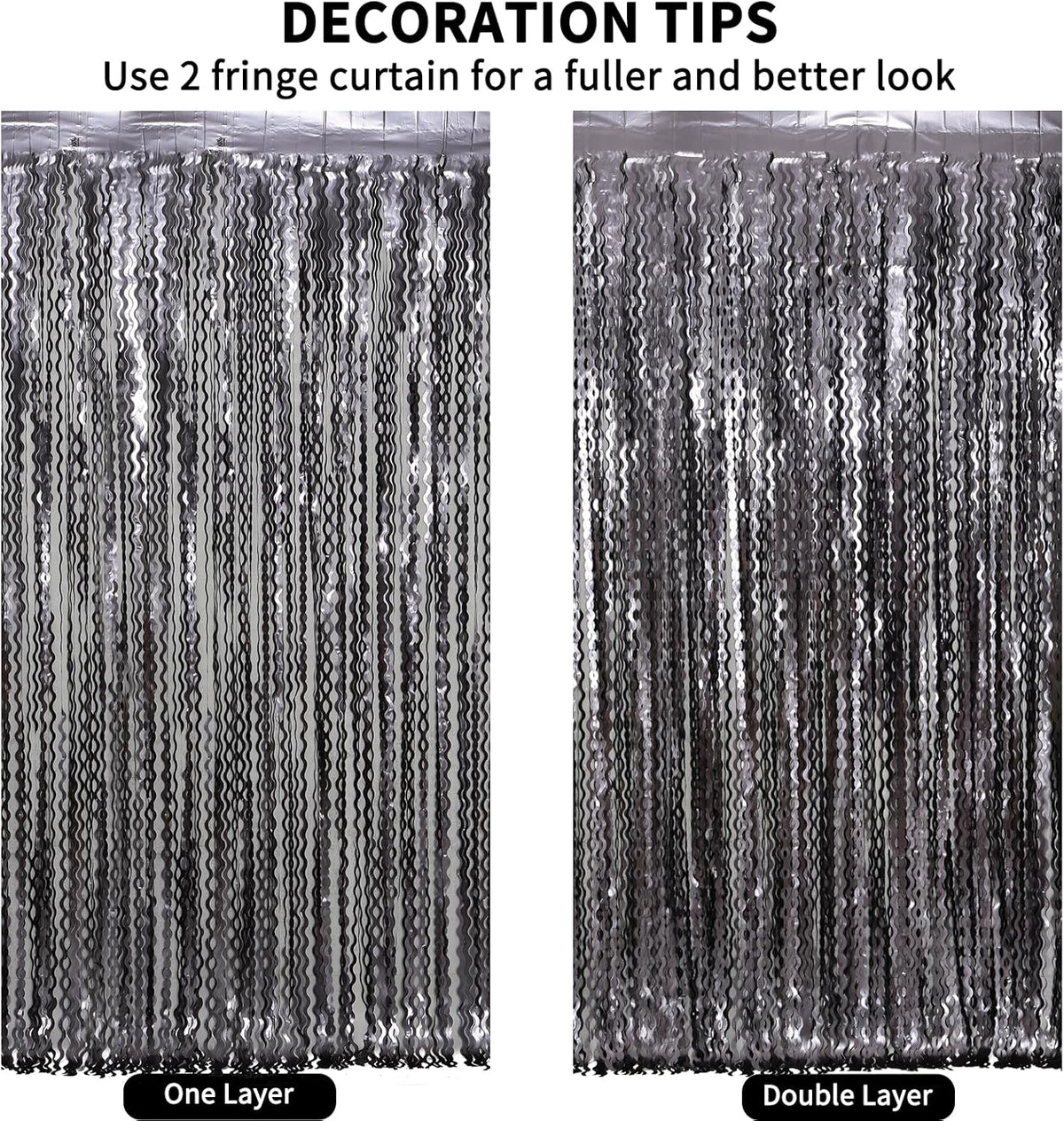 4 Pack Wavy Grey Foil Fringe Curtains Party Decorations - 3.3 ft x 6.6 ft Tinsel Curtain Backdrop