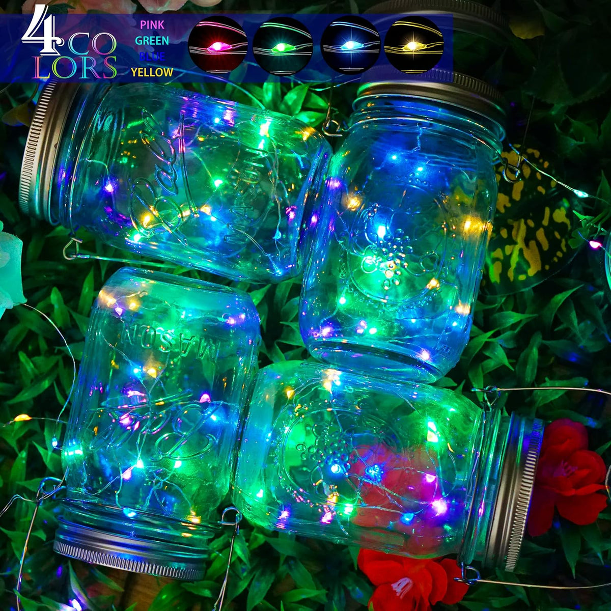 SunKite Solar Mason Jar Lights [Updated], 8 Pack 20 LED Waterproof Fairy Firefly Jar Lids String