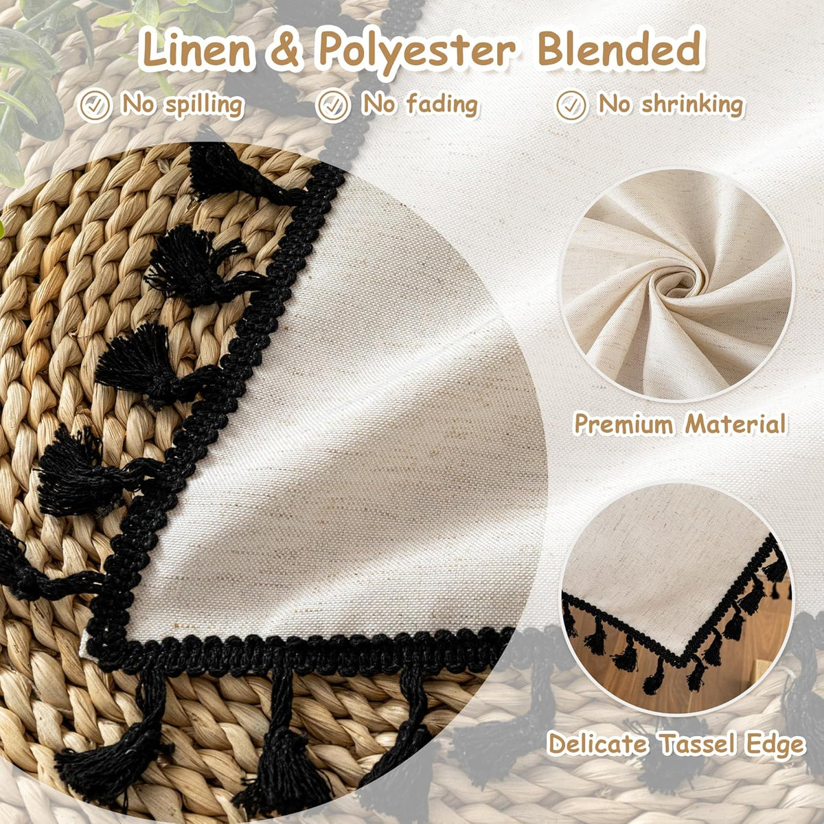 MYSKY HOME Table Cloth 60x60 in Rectangle Table, Heavy Duty Cotton Tassel Linen Look Waterproof