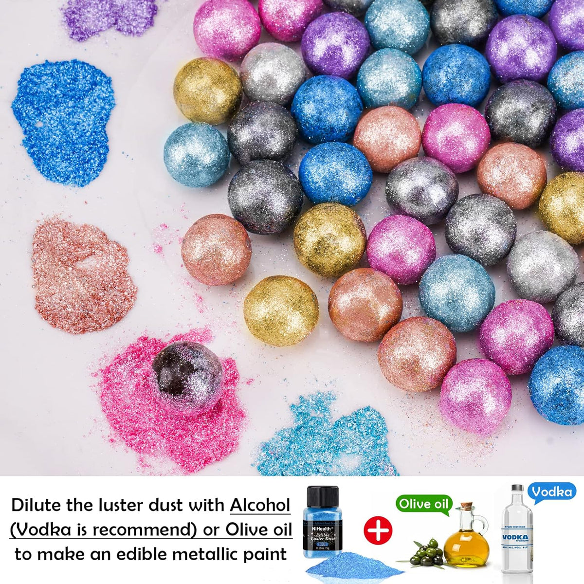 NiHome Edible Food-Grade Glitter Powder Glimmer Luster Dust Metallic Fancy Food Decorating Sprinkle