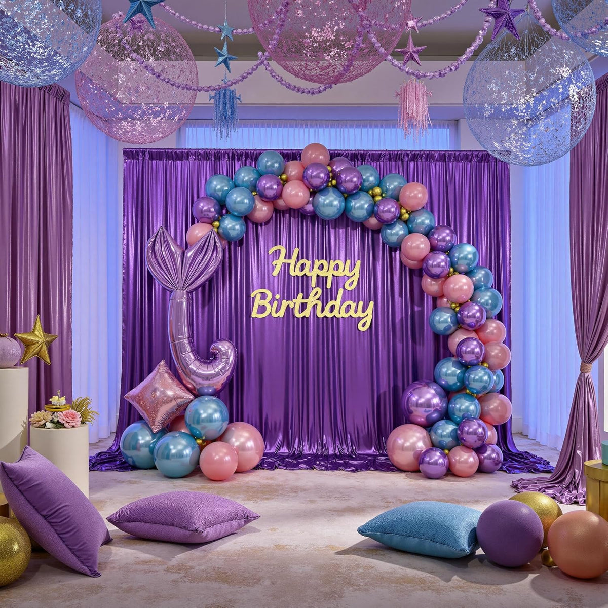 10x10ft Thick Purple Glitter Backdrop Curtain Panels for Parties, Wrinkle Free Sequin Sparking